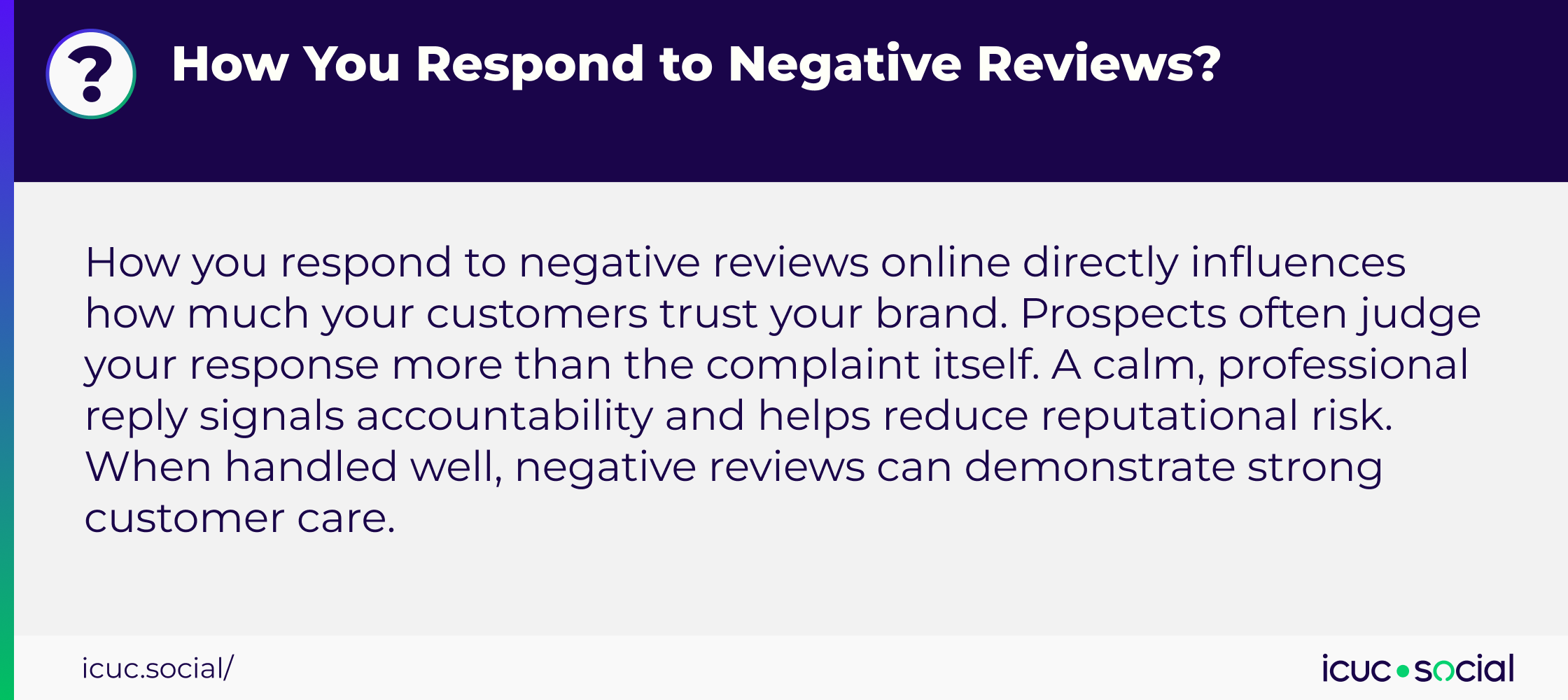 How you respond to negative reviews online directly influences how much your customers trust your brand. Prospects often judge your response more than the complaint itself. A calm, professional reply signals accountability and helps reduce reputational risk. When handled well, negative reviews can demonstrate strong customer care.